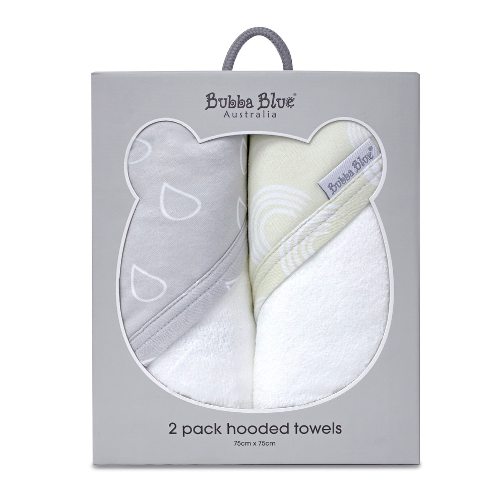 Bubba Blue Nordic 2 Pack Hooded Towel Grey/Sand | newborn | Baby Bunting AU
