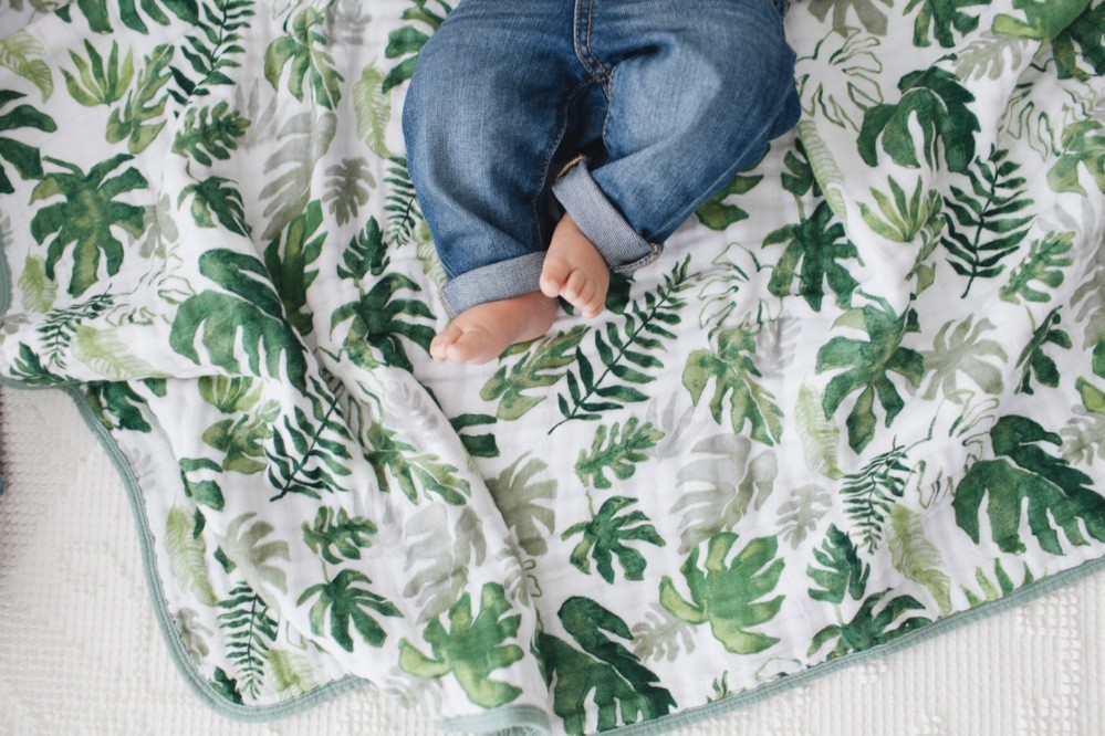 Little Unicorn Muslin Swaddle Tropical Leaf Swaddles Baby Bunting NZ