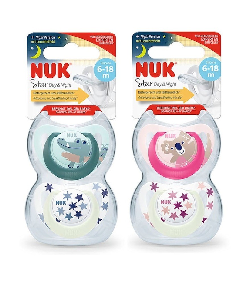 2 Sucettes De Nuit NUK First Choice Pour Bébé 18-36 Mois – Orthodontiques, Phosphorescentes, Étui Stérilisateur – Lapin/Mouton