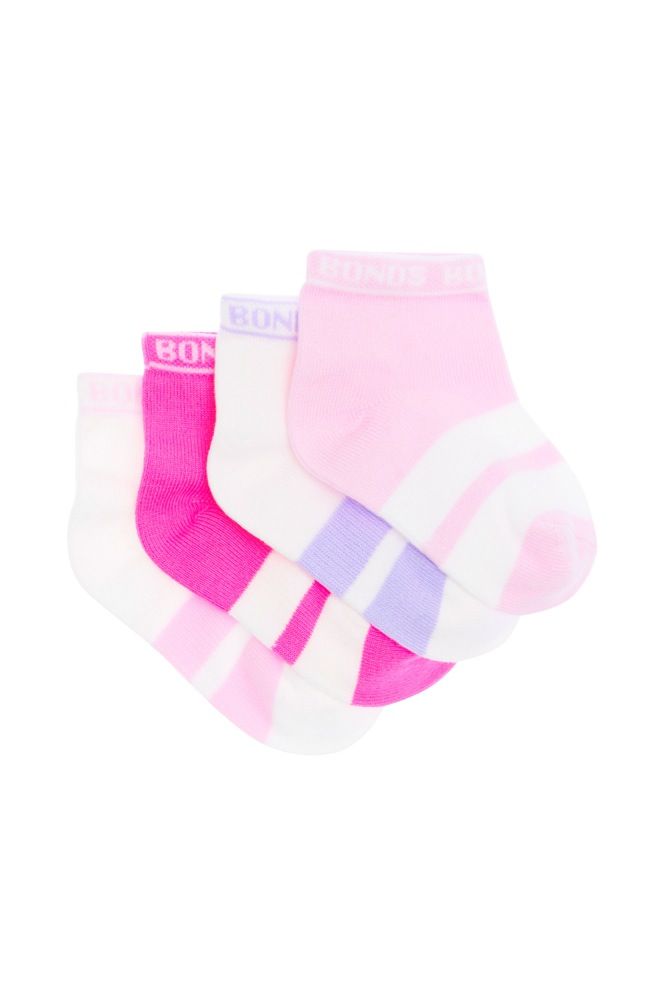 Bonds 4 Pack Sock Sportlet Pink/White | | Baby Bunting AU