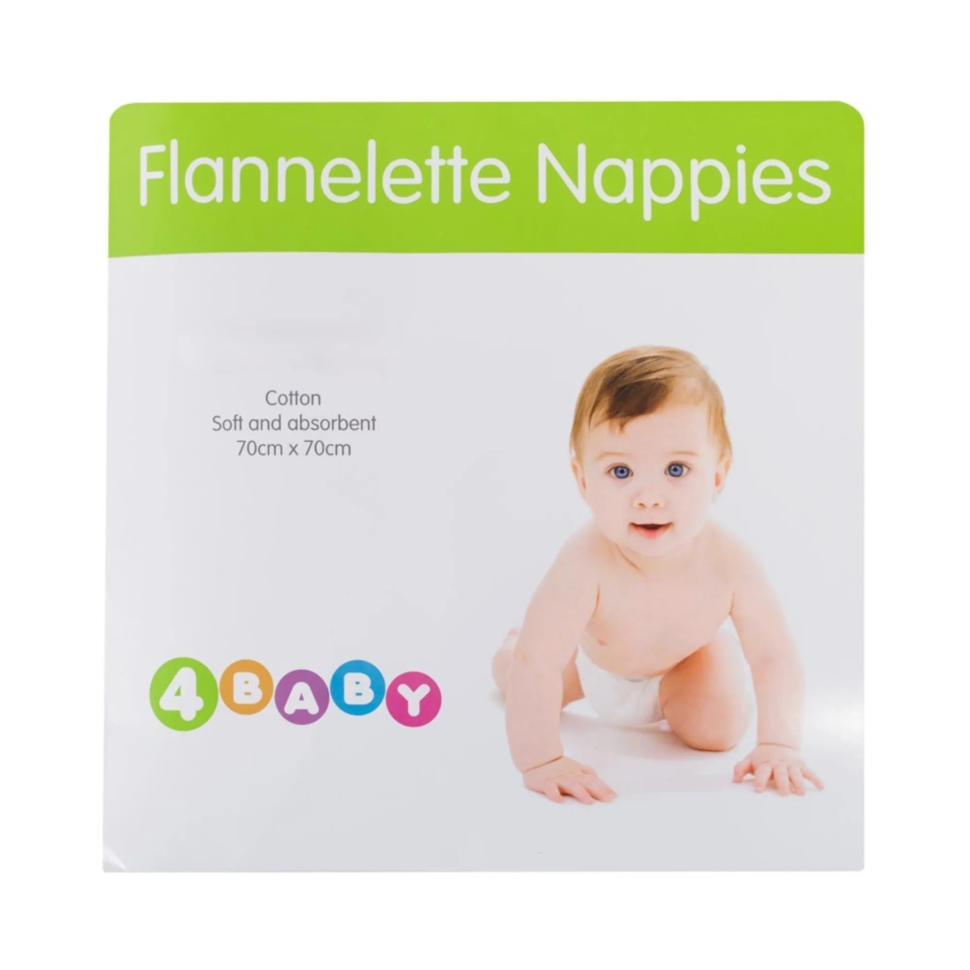 4Baby Flannelette Nappies 8pack White