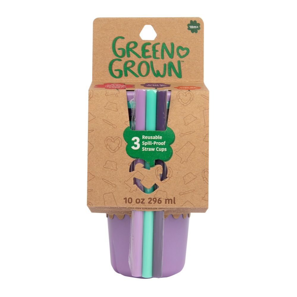 The First Years GreenGrown Reusable Spill-Proof Straw Toddler Cups -  Purple/Teal - 3pk/10oz