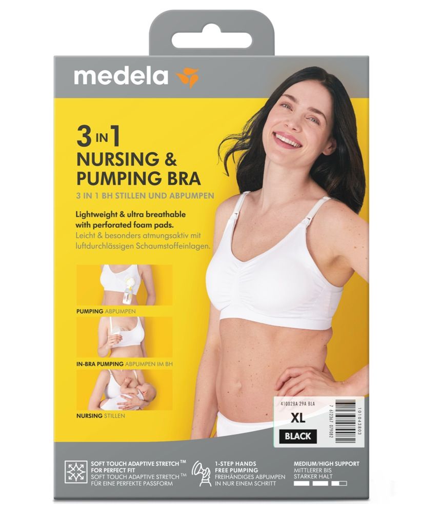 Medela 3 In 1 Nursing & Pumping Bra Black XL, Breast Pump Accessories
