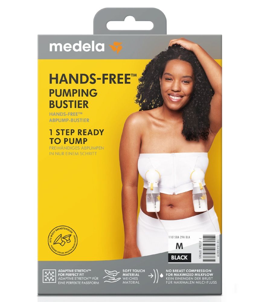 Medela Hands Free Pumping Bustier, Easy Expressing Pumping Bra with  Adaptive Stretch for Perfect Fit, Black Small