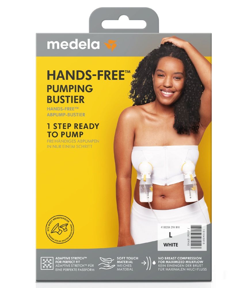 Medela Hands Free Pumping Bustier | Easy Expressing Pumping Bra with  Adaptive Stretch for Perfect Fit | Chai Small