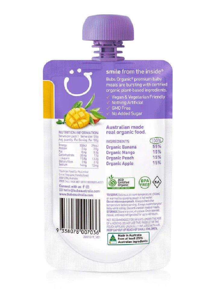 Bubs Food & Formula Mango Peach Banana 120 Grams Baby Bunting AU