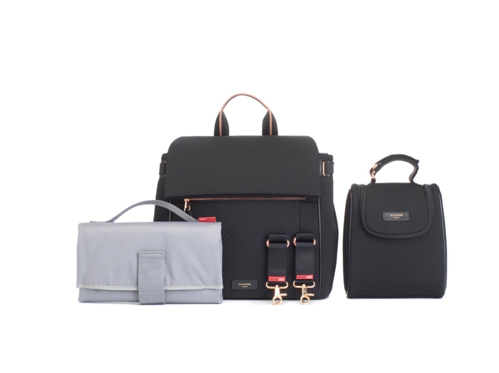 Storksak St James Nappy Bag Scuba Black Nappy Bags Baby Bunting AU