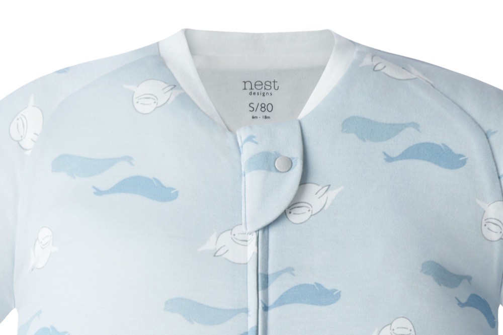 Nest Organic Sleep Suit Long Sleeve 1.0 Tog Beluga Boogie Small