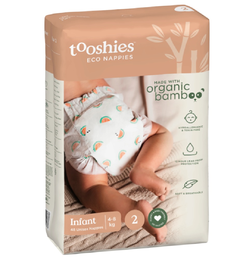 Tooshies Eco Nappies Size 2 Infant 48 Pack | Disposable | Baby Bunting AU