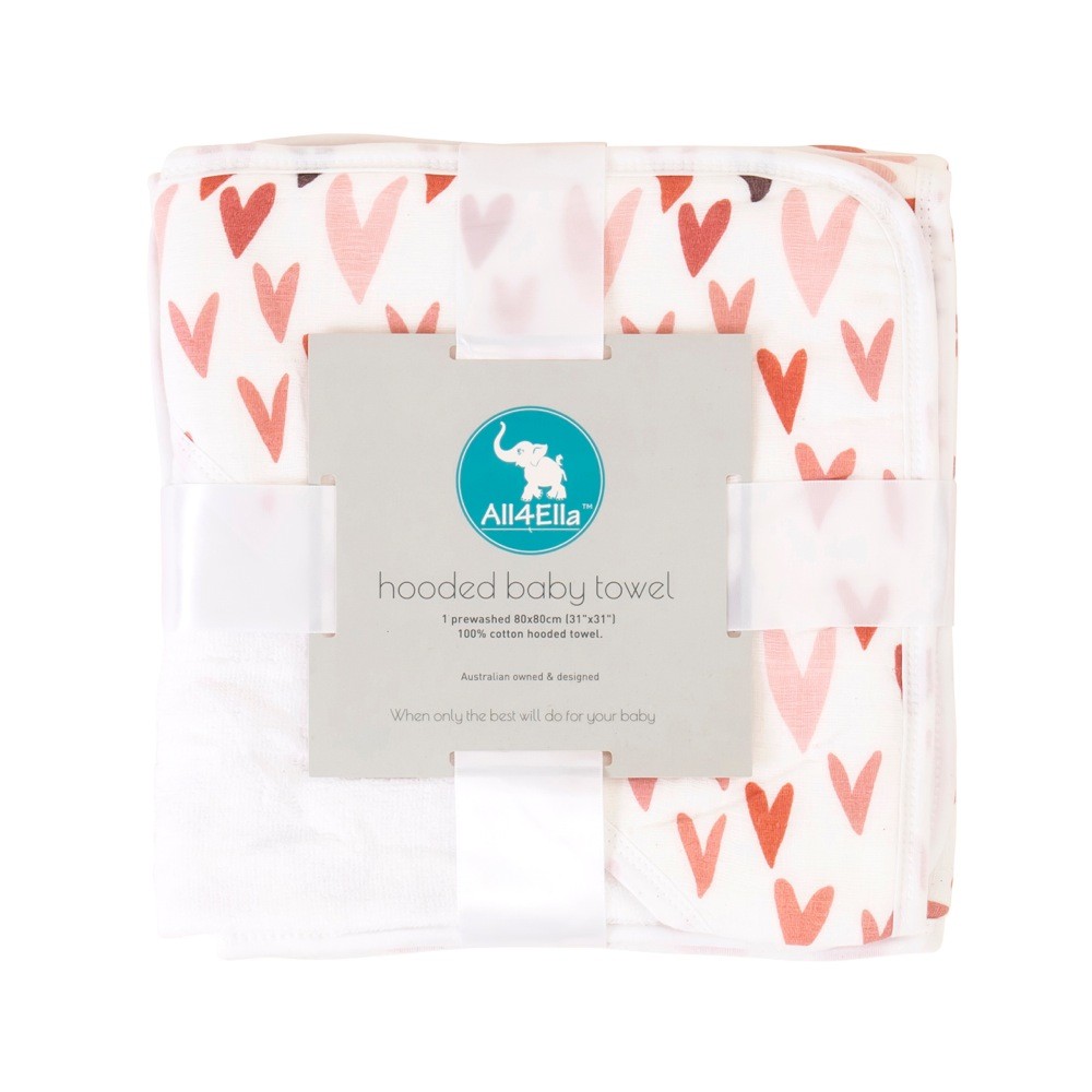 All4Ella Hooded Towel Hearts Hooded Towels Baby Bunting AU