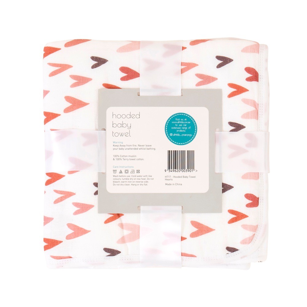 All4Ella Hooded Towel Hearts Hooded Towels Baby Bunting AU