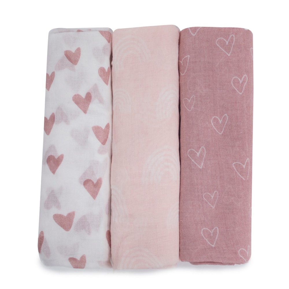 Bubba Nordic Muslin Wrap Berry/Rose 3 Pack | Wraps | Baby Bunting AU