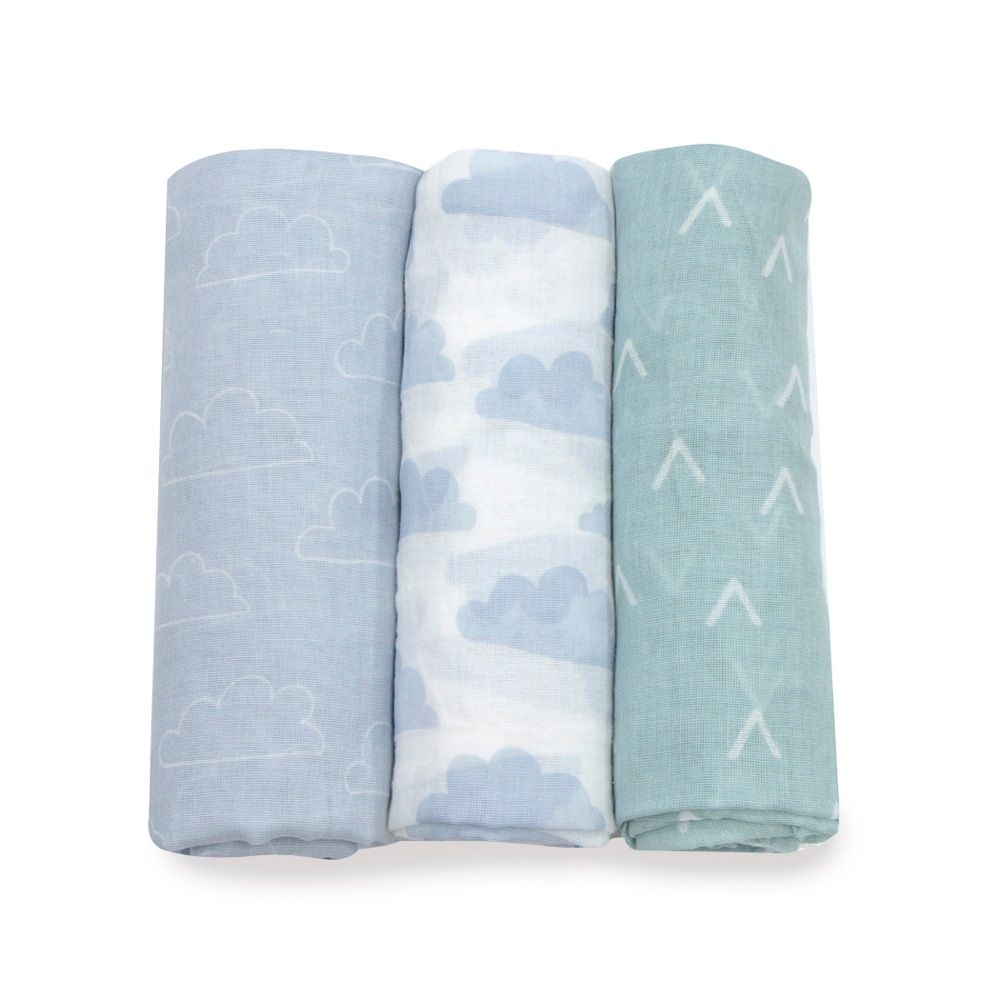 Bubba Nordic Muslin Wrap Sky/Mint 3 Pack | Wraps | Baby Bunting AU