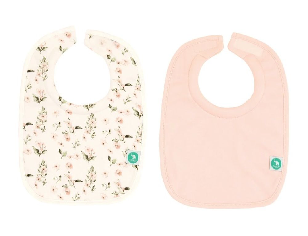 All4Ella Roll Neck Bib Pink Flower - 2 Pack | Cloth | Baby Bunting AU