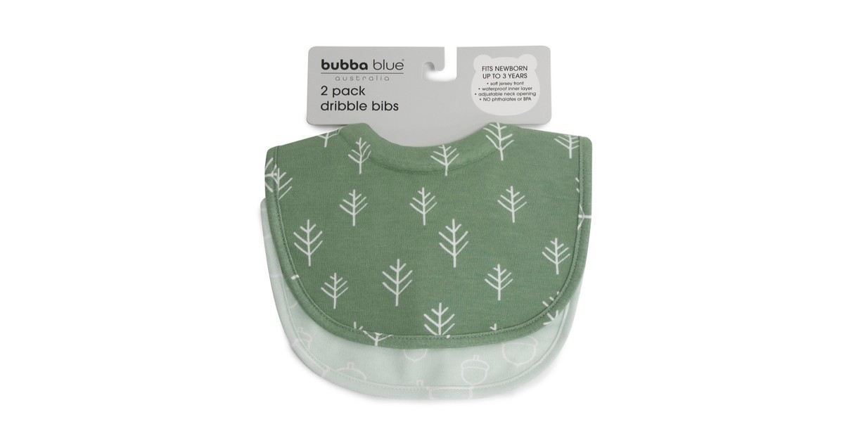 Bubba Blue Dribble Bib Forest Avocado 2Pk Baby Bunting AU