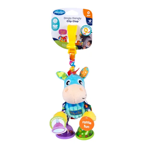 Playgro Peluche d'Activités Cheval Clip Clop, Jouet pour Poussette, Dès la naissance, Bleu/Multicolore, 40182