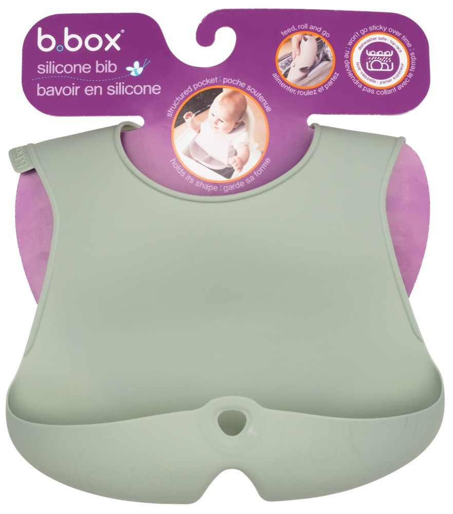 B.Box Silicone Travel Bib Sage 20 off BBox Baby Bunting AU