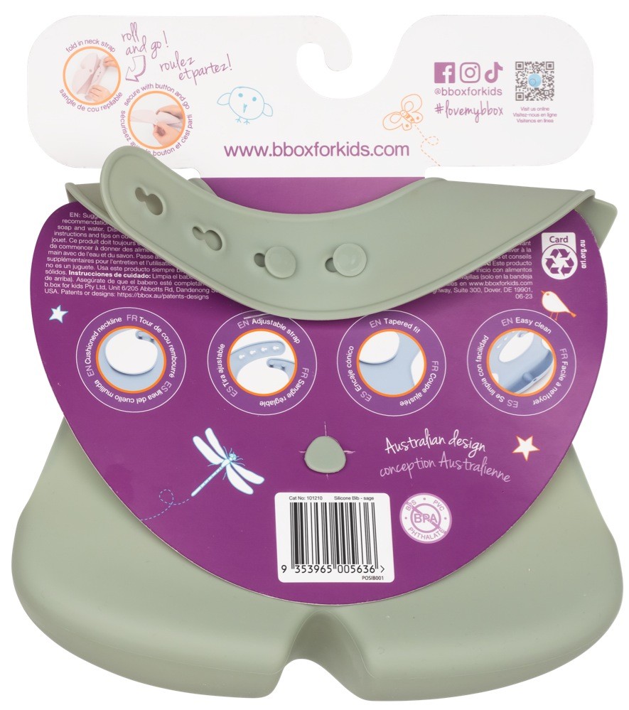 B.Box Silicone Travel Bib Sage 20 off BBox Baby Bunting AU