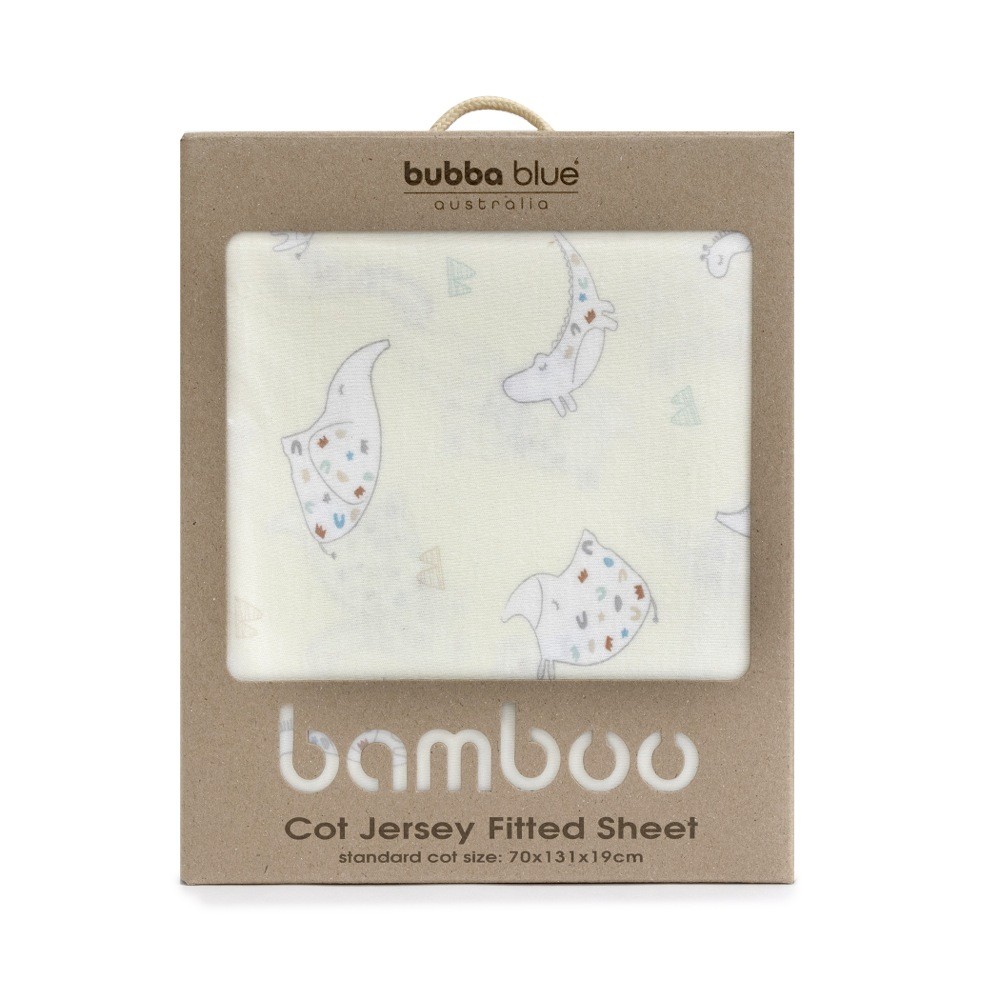 Bubba Bamboo Jersey Cot Fitted Sheet Sleepy Safari Vanilla Baby