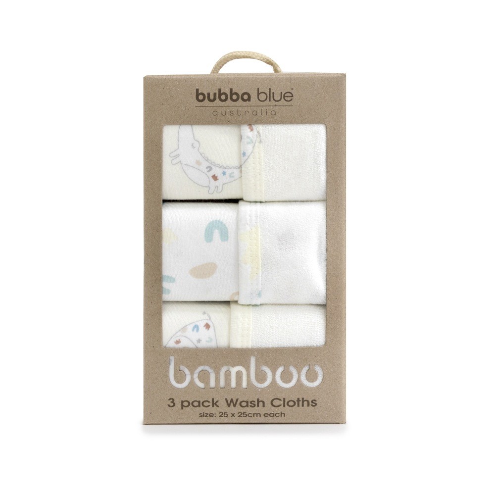 Bubba Bamboo Face Washer Sleepy Safari Vanilla 3 Pack Baby Bunting AU