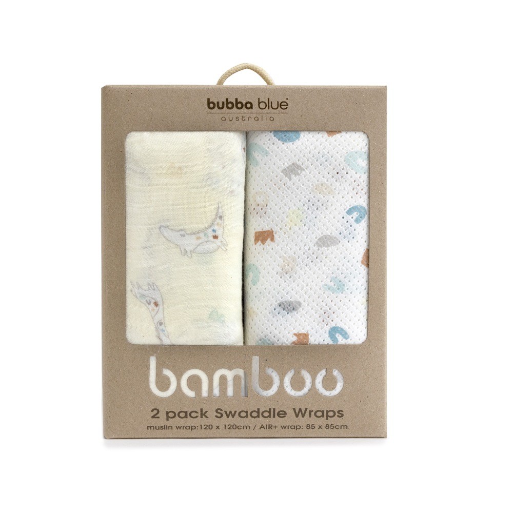 Bubba Bamboo Swaddle Wrap Sleepy Safari Vanilla 2 Pack Baby Bunting AU