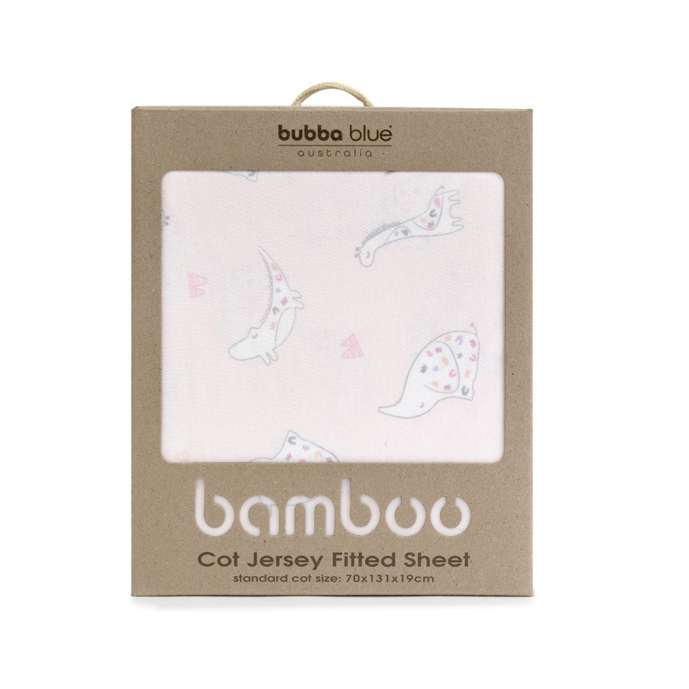 Bubba Bamboo Jersey Cot Fitted Sheet Sleepy Safari Blush Cot Baby