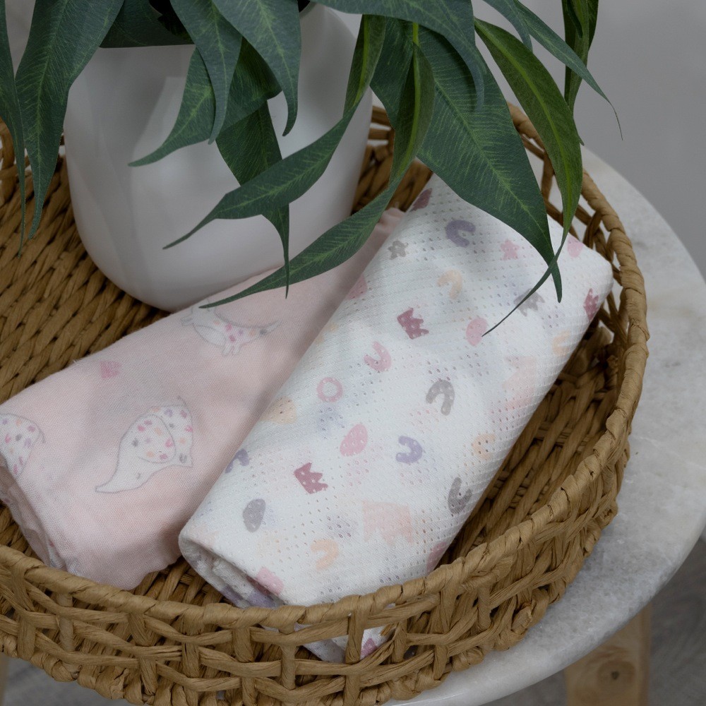 Bubba Bamboo Swaddle Wrap Sleepy Safari Blush 2 Pack Coverlets Baby