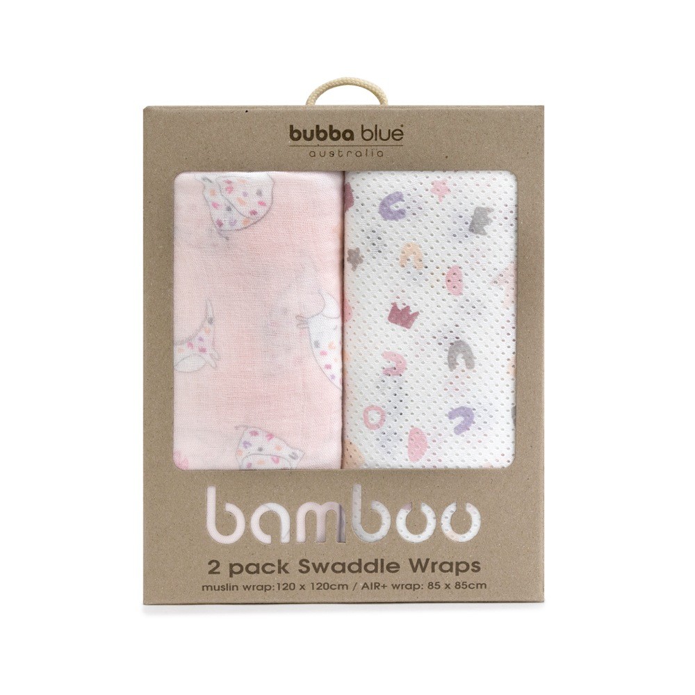 Bubba Bamboo Swaddle Wrap Sleepy Safari Blush 2 Pack Coverlets Baby