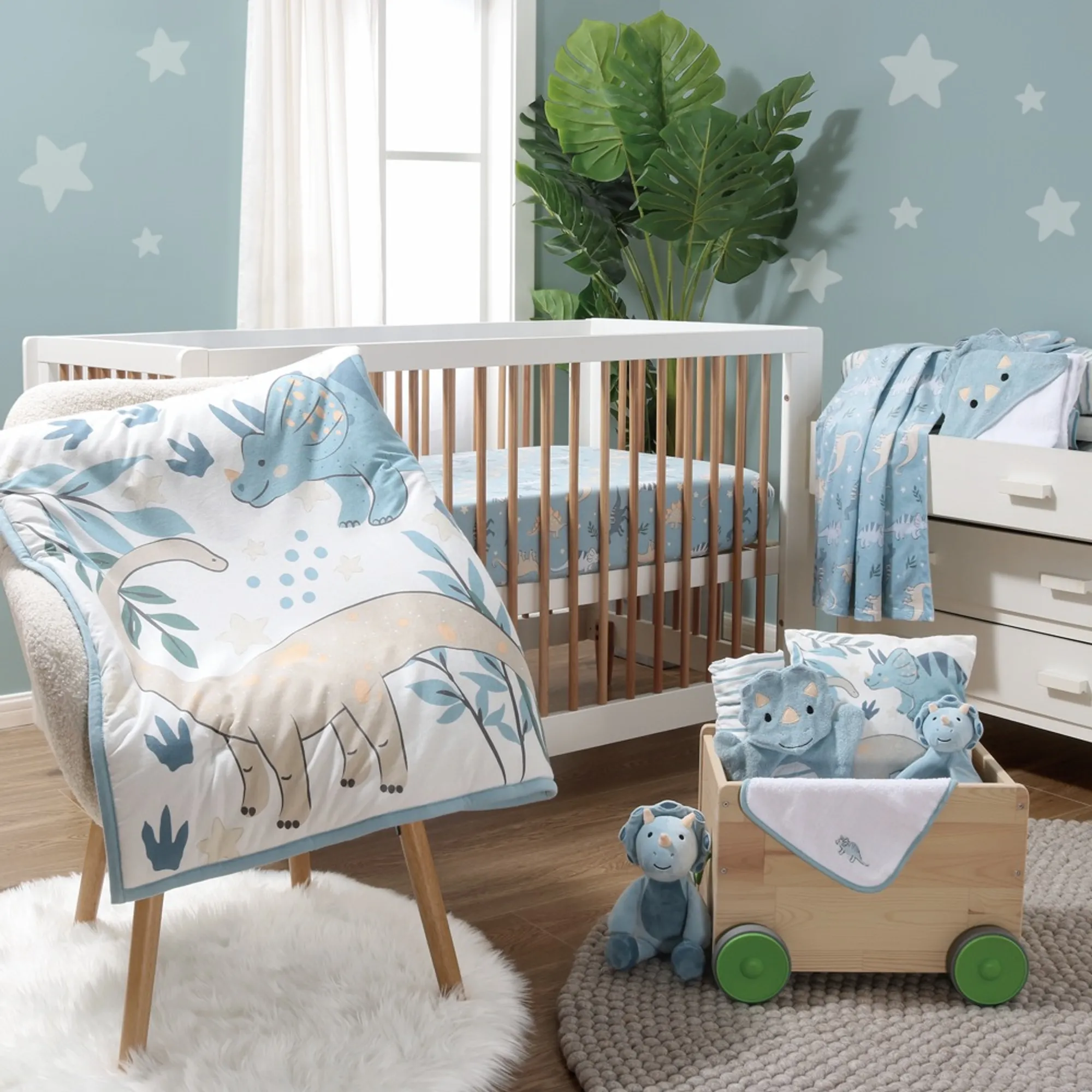 Peanut Shell Cot Bedding 3 Piece Set Dino Dreams | Baby Bunting AU