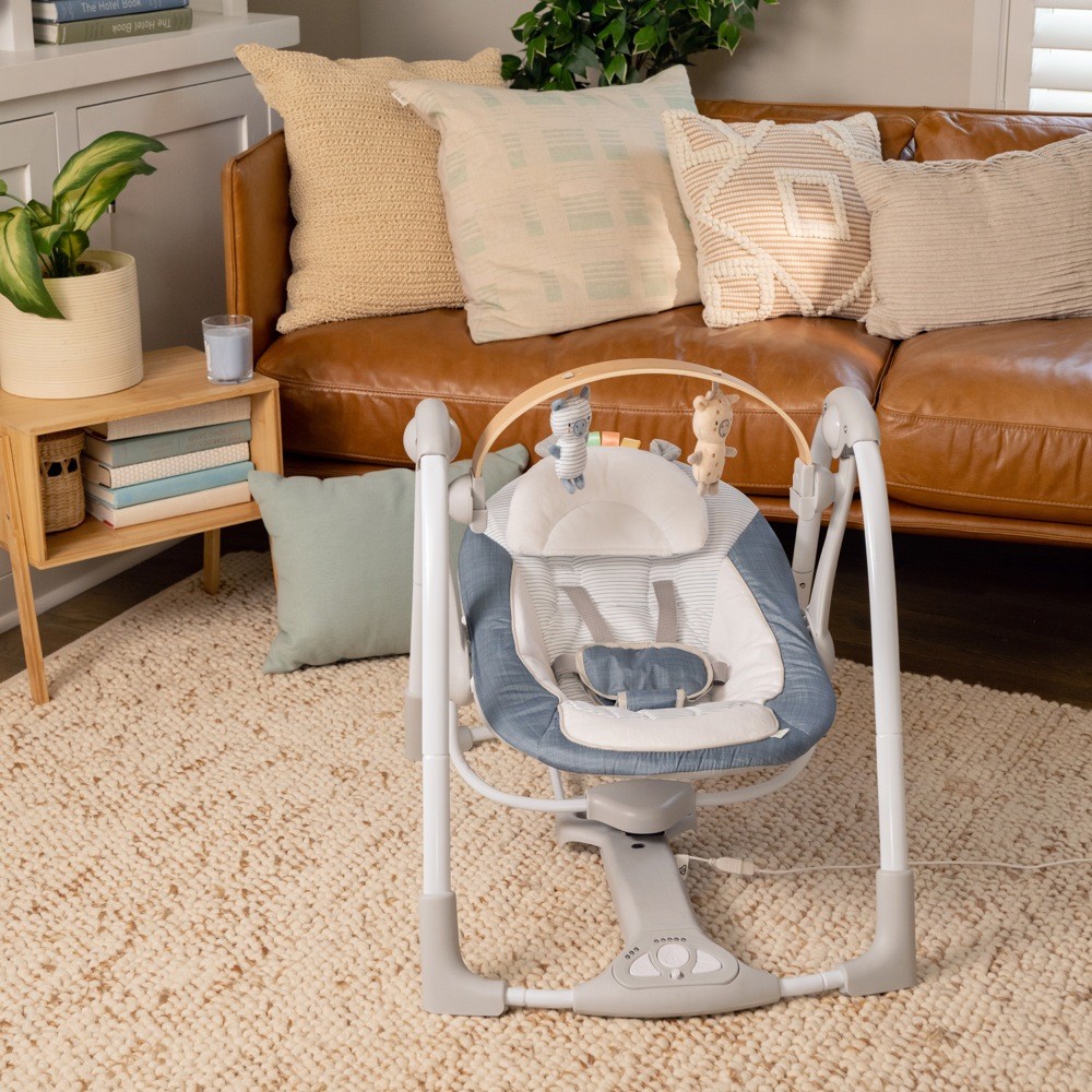 Ingenuity Swing 'n Go Portable Swing Chambray Swings Baby Bunting AU