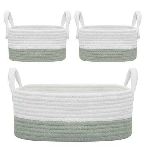 Living Textiles Cotton Rope Storage Set Sage/White Piece Baby