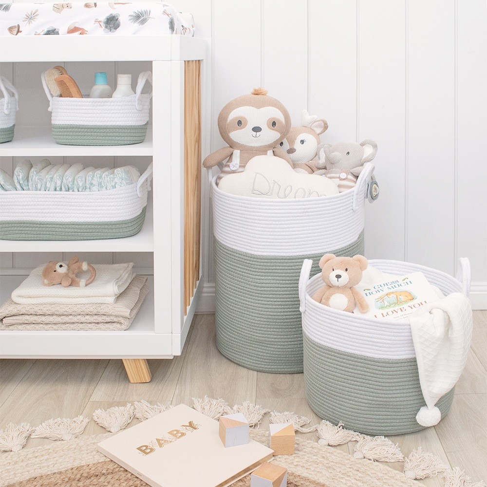 Living Textiles Cotton Rope Storage Set Sage/White Piece Baby