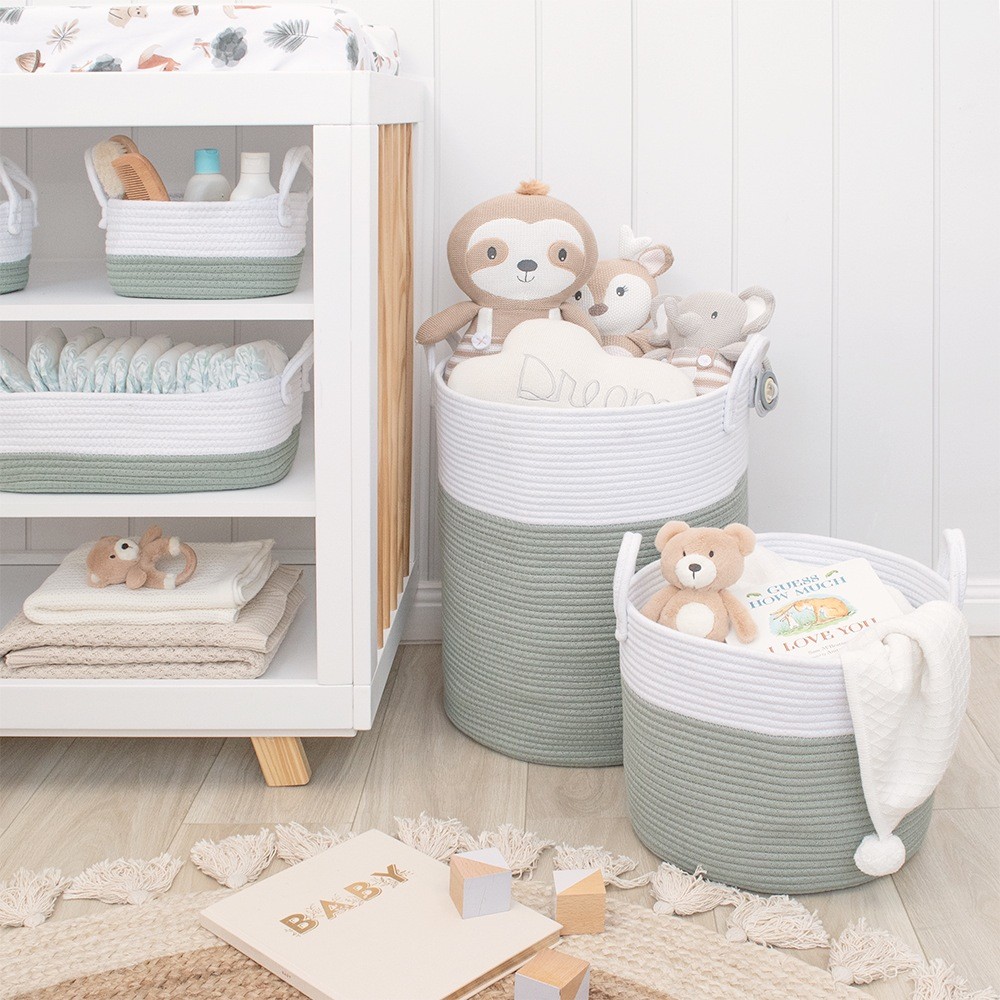 Living Textiles Cotton Rope Medium Hamper Sage/White | Storage | Baby ...