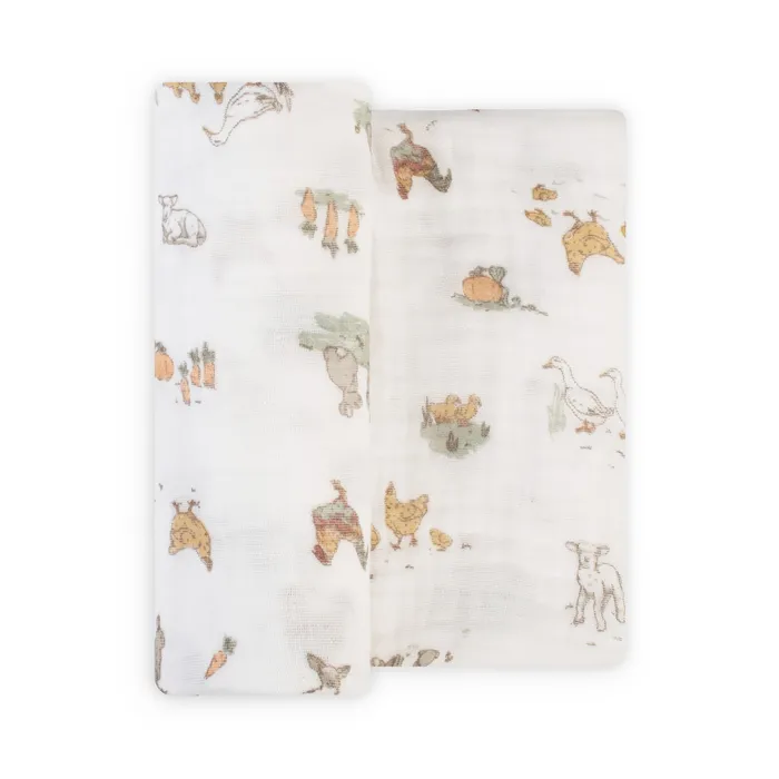 The Little Linen Co. Muslin Wrap Print Farmyard Lamb