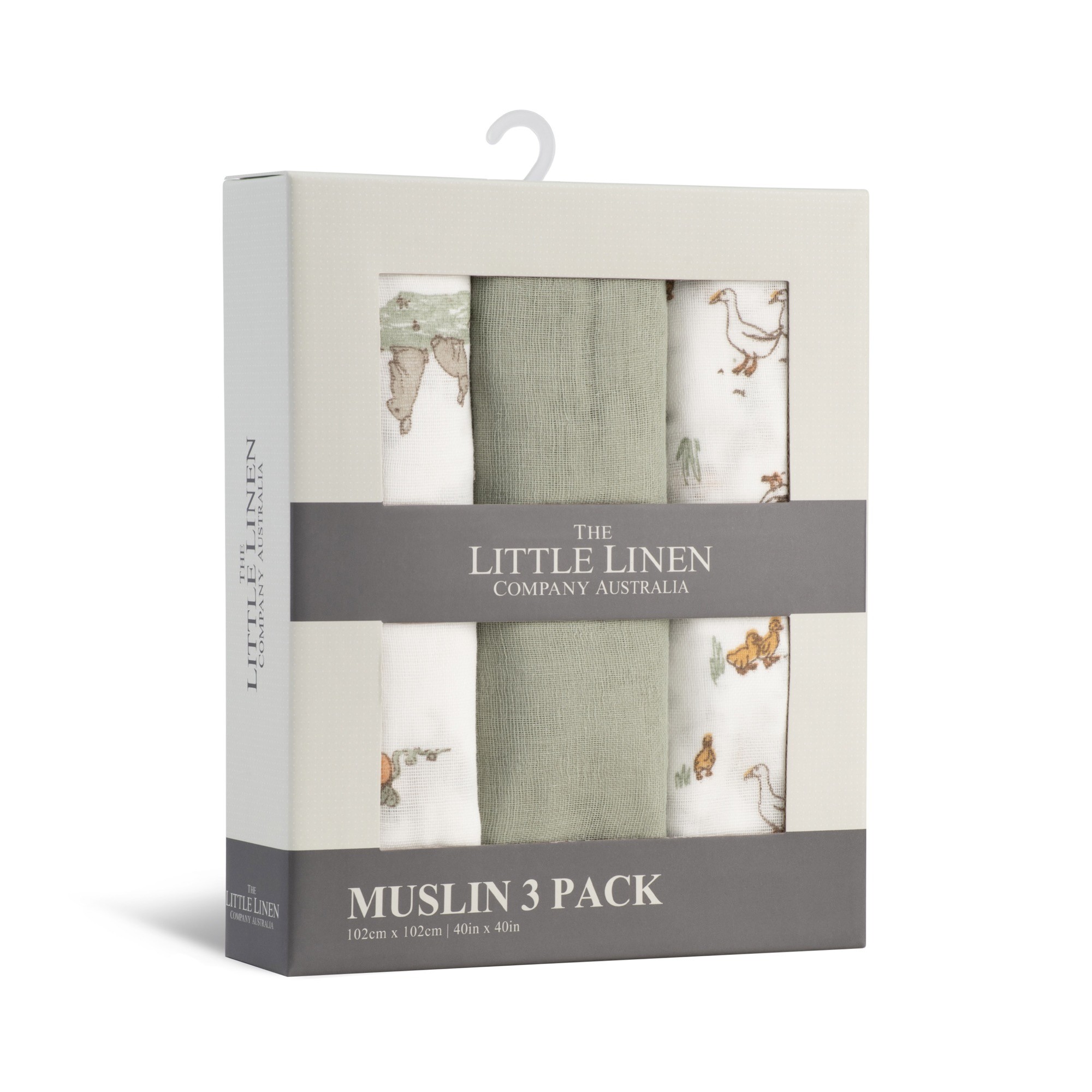 The Little Linen Co. Muslin Wrap Farmyard Lamb 3 Pack Wraps Baby