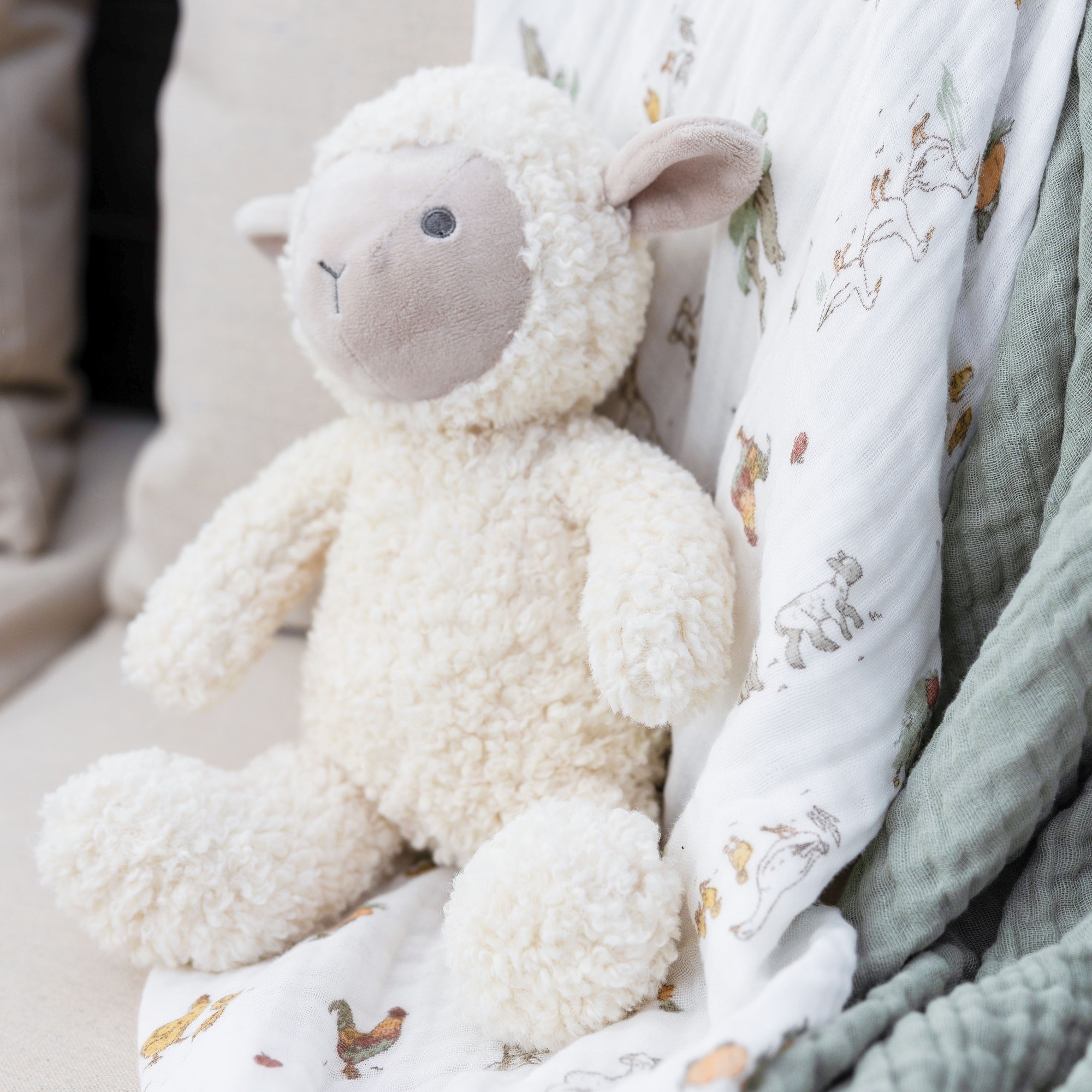 The Little Linen Co. Muslin Wrap Farmyard Lamb 3 Pack Wraps Baby