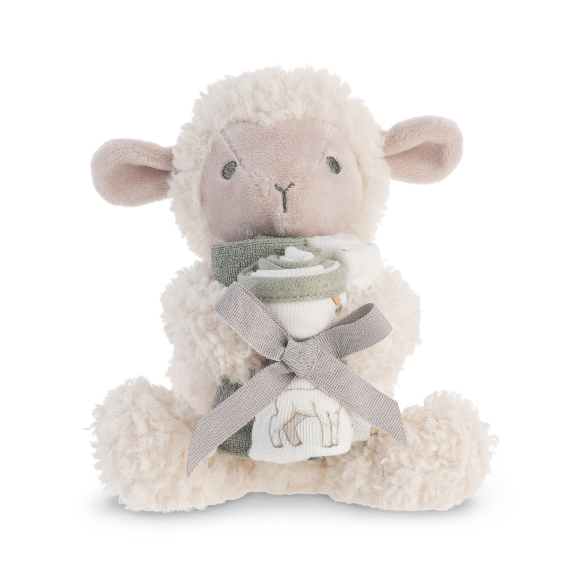 The Little Linen Co. Plush Toy And Washers Farmyard Lamb Face Washers