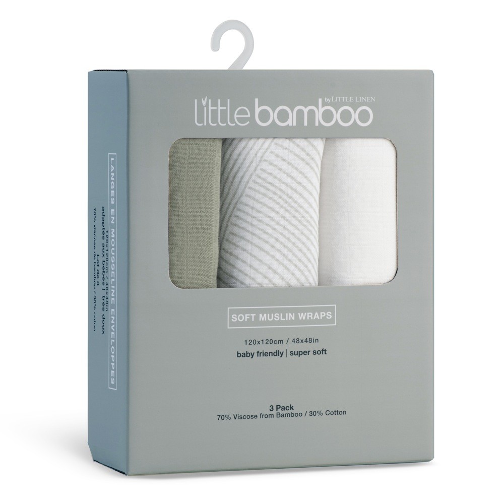 Little Bamboo Muslin Wrap Bayleaf 3 Pack | Wraps | Baby Bunting NZ