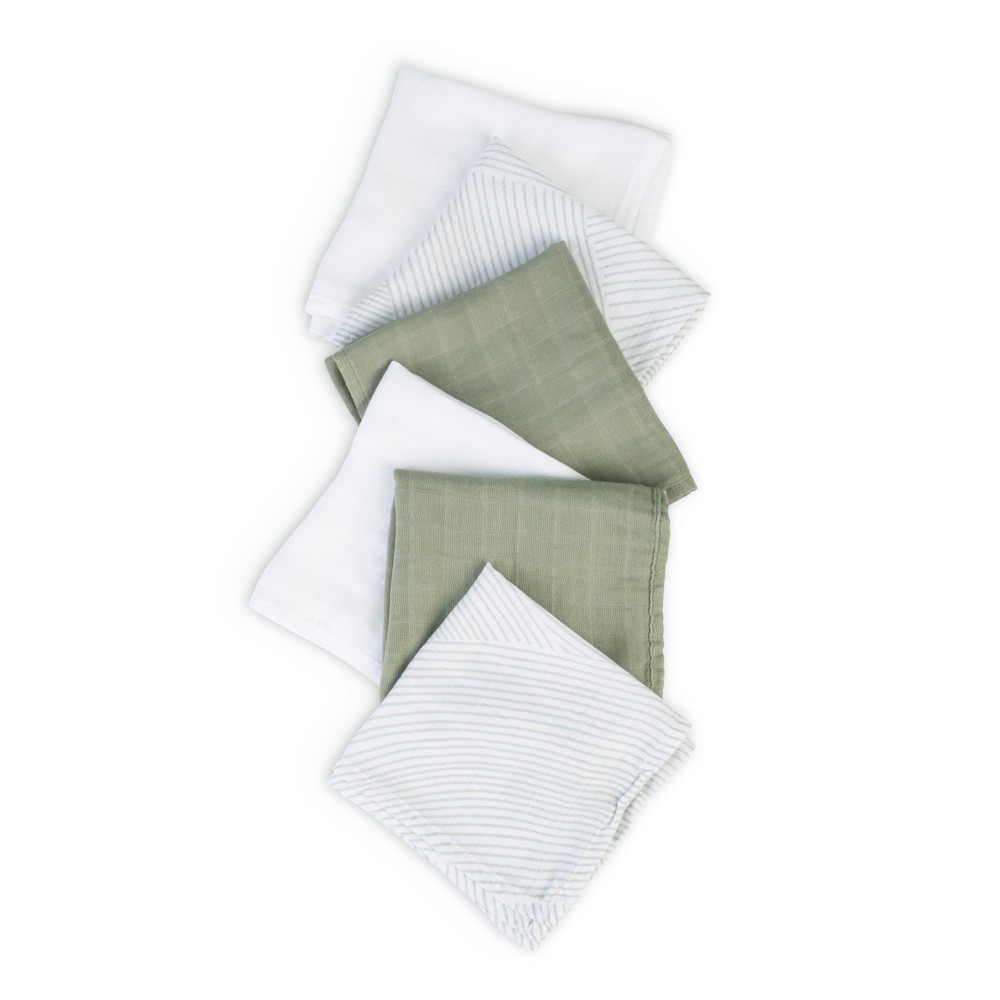 Little Bamboo Muslin Washer Bayleaf 6 Pack | Face Washers | Baby Bunting NZ