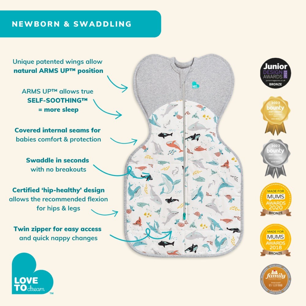 Love To Dream Swaddle Up Bamboo Original Wave Dot Grey 1 Tog Small