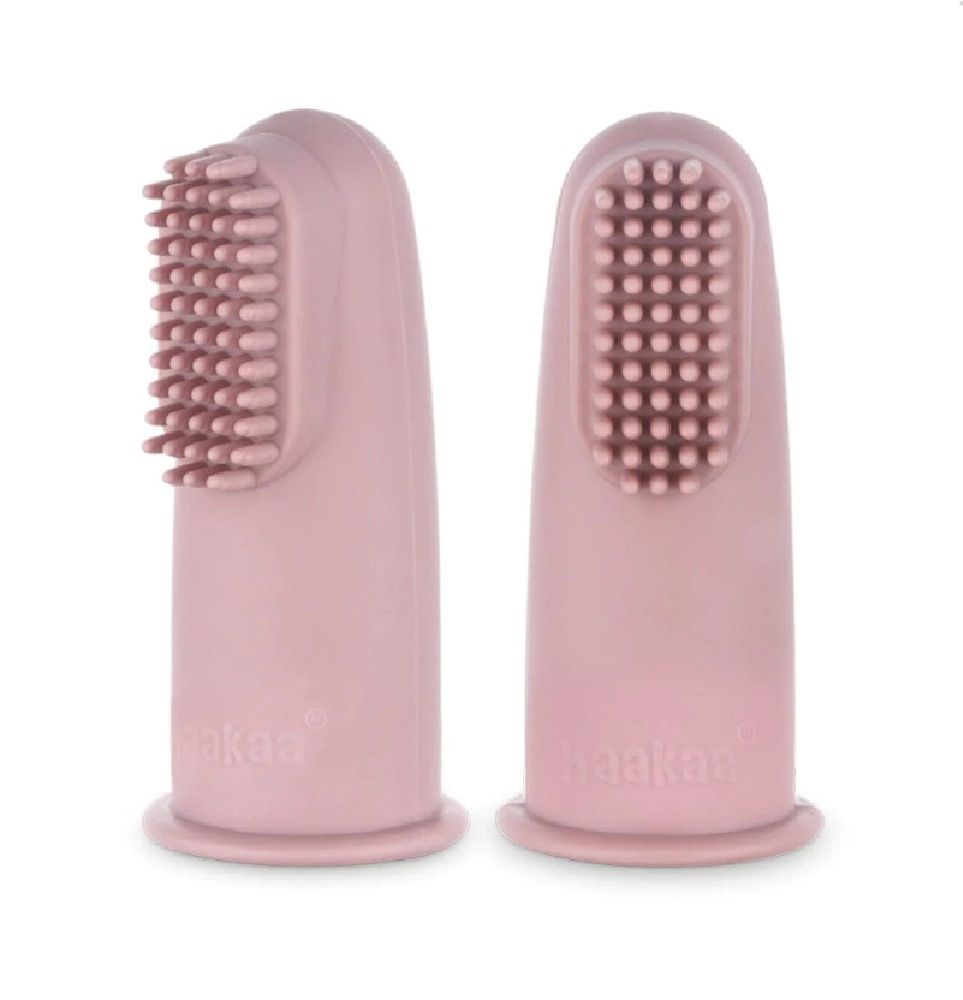 Haakaa Textured Silicone Finger Toothbrush - Blush | Grooming Other | Baby Bunting AU