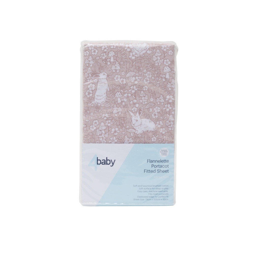 4Baby Flannel Portacot Fitted Sheet Forest Rabbit Pink Cradle Baby