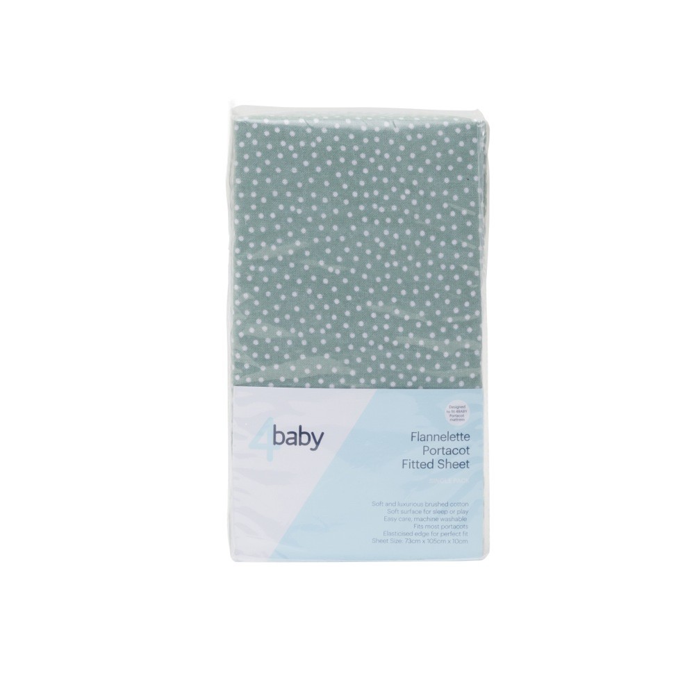 4Baby Flannel Portacot Fitted Sheet Green Spot Cradle Baby Bunting AU