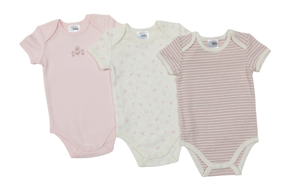 4baby Short Sleeve Bodysuit 3 Pack Floral Pink Size 00000