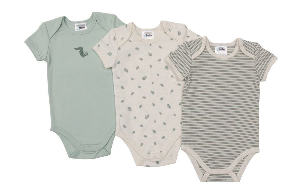 4Baby 3 Pack Bodysuit Short Sleeve Crocodile Sage | Bodysuits | Baby ...