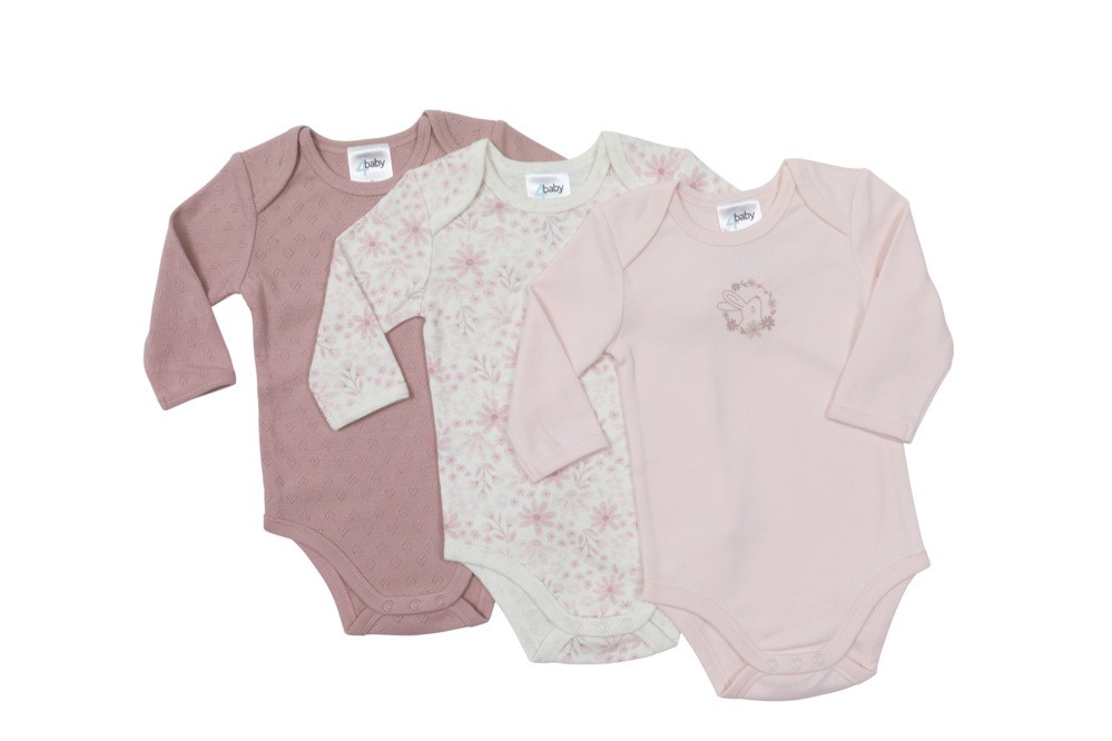 4baby Long Sleeve Bodysuit 3 Pack Floral Pink Size 00