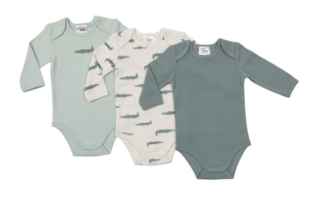 4baby Long Sleeve Bodysuit 3 Pack Crocodile Green Size 00000