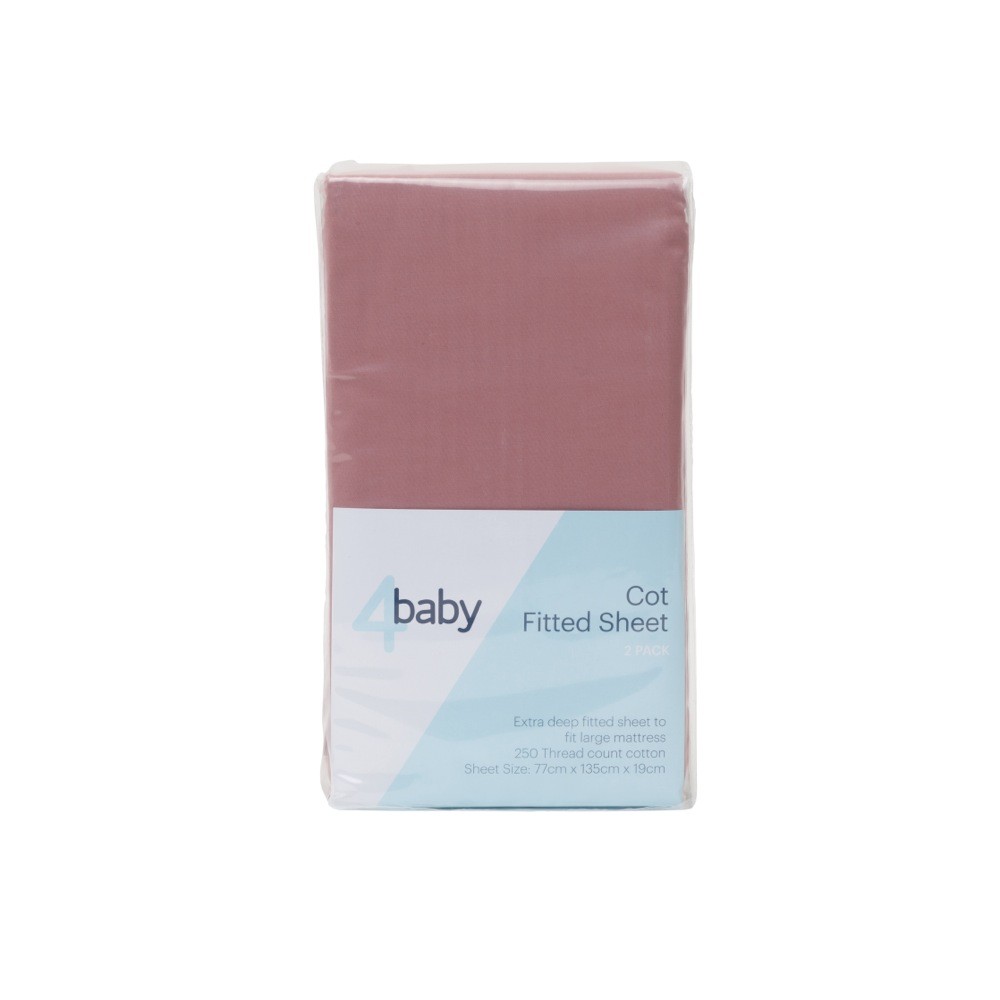 4Baby Cot Fitted Sheet Percale Rose 2 Pack Cot Baby Bunting AU
