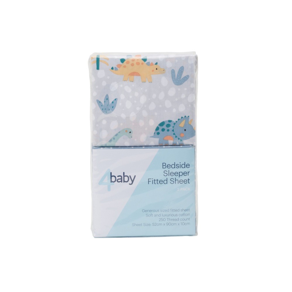 4Baby Bedside Sleeper Fitted Sheet Percale Dinosnores 2 Pack Cradle Baby Bunting NZ