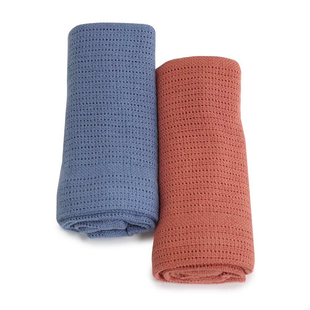 Bubba Blue Nordic Cellular Blanket Denim/Clay Size 2 Pack Cot Baby